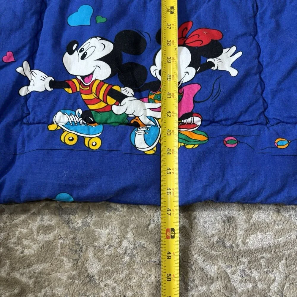 Vintage 90s Toddler Bed Blanket 40x47 Mickey Minnie Mouse Disney Gift Decor Blue